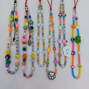 Personalized Phone Strap, Beaded Phone charm, iPhone Strap, Lunch Bag Tags, Initial Beaded Chain, Y2K Fun 90s, Tags Charm,End of School Gift