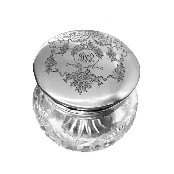 1890’s Ryrie Sterling Silver Top Cut-Glass Beauty Jar.