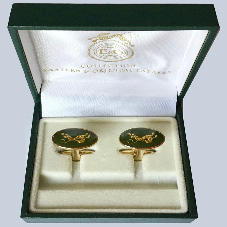 Vintage Eastern Orient Express Brass and Enamel Cufflinks