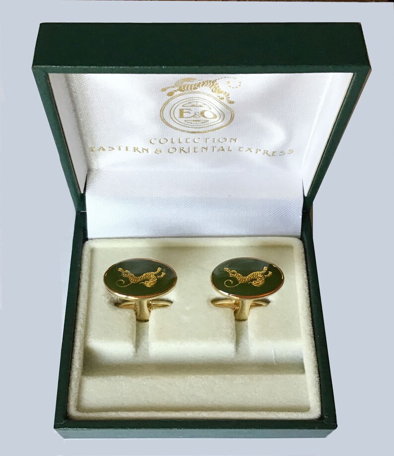 Vintage Eastern Orient Express Brass and Enamel Cufflinks