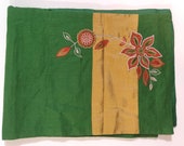 6 Foot Vintage Table Runner - Retro Green Gold and Red Embroidery Table Runner with Flowers (old)