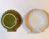 2 Avocado Green Shell Dishes - Casserole Shells Vintage Mid-Century Modern Vintage Kitchen Seashell Shaped Casserole Dishes