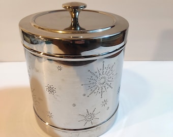 Metal Ice Bucket - Small Snowflake Steel Double Walled Ice Bucket or Countertop Compost Bucket with Lid