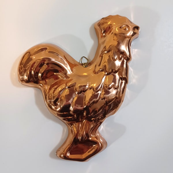 Vintage Copper Distressed Hen/Rooster Jello Mold - Chicken Copper Jello Mold Hanging Wall Decor Copper Rooster Hen or Chicken Portuguese