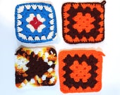 Vintage Kitchen Crochet Pot Holders, Handmade Kitchen Decor, Floral Potholders Set of Four, Loops for Hanging, Wall Decor, Hot Pad