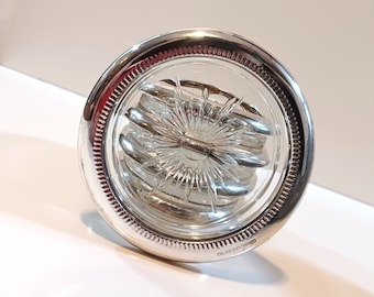 Mid-Century Glass Coasters - 5 Vintage Crystal and Silver Plate Italian Coasters Clear Glass Coaster Set from Italy