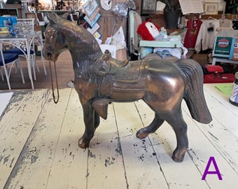 Vintage Copper Colored Cast Metal Western Saddle Horse Show - Metal Horses Set Copper Horse Figurines Large