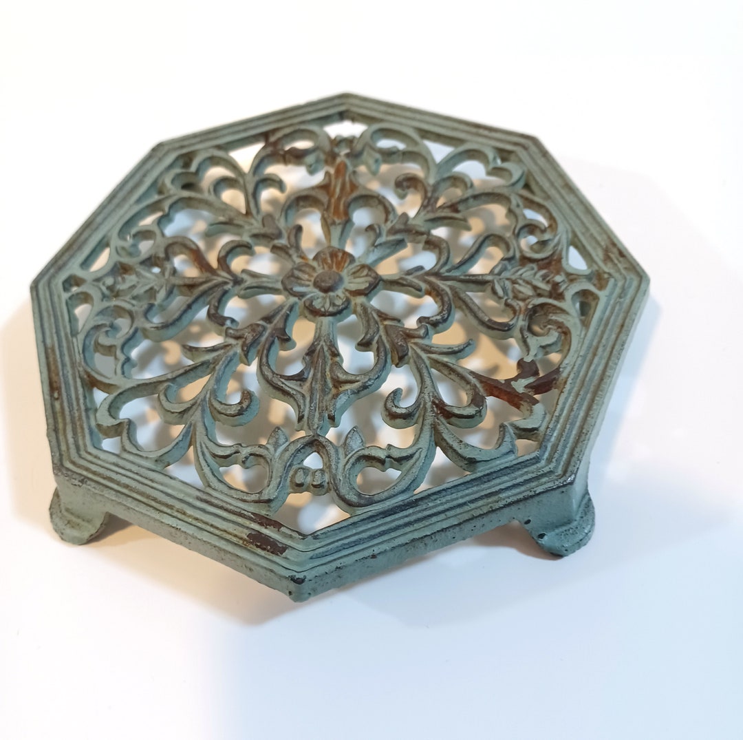 Green Iron Rustic Trivet Elegant Green Flowered Rustic Iron Etsy
