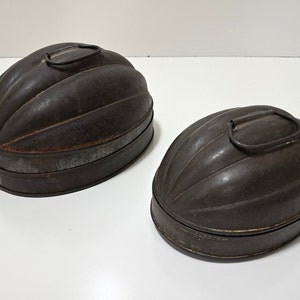 Antique Mold Set - Rare Antique Tins Jello Molds Pudding Tins Locking Lid Vintage Steel Jello Bakeware for Display