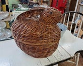 Bunny Basket - Large Woven Covered Bunny Basket, Easter, Rabbit Basket, Vintage Bunnies, Rabbits