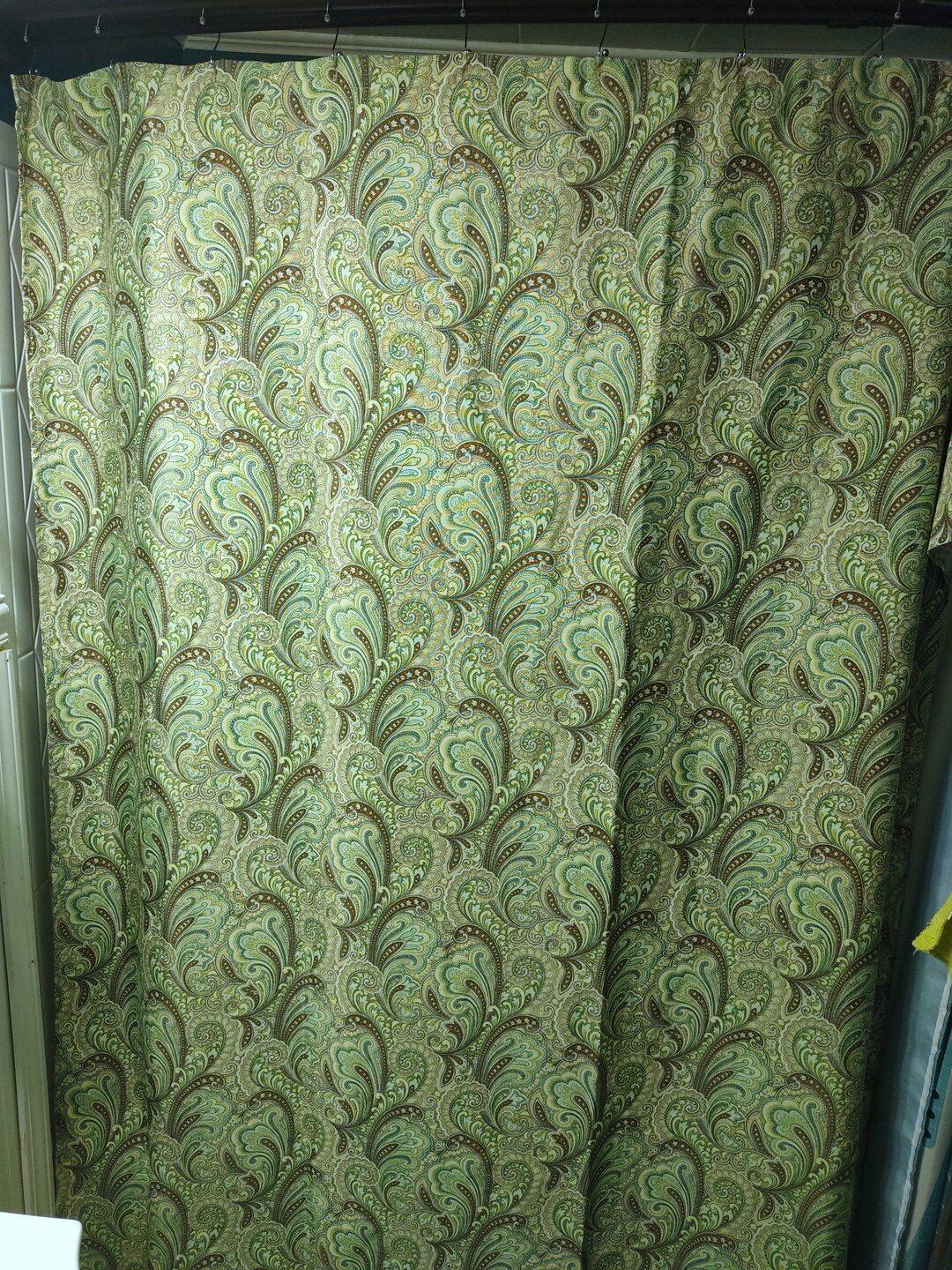 Paisley Shower Curtain Retro Vintage Green and Brown Paisley Shower