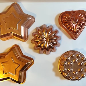 Assorted Small Copper Jello Molds - Copper Aluminum Jello Cake Molds Hanging Wall Decor Copper Shapes Star Heart Flower Good Condition