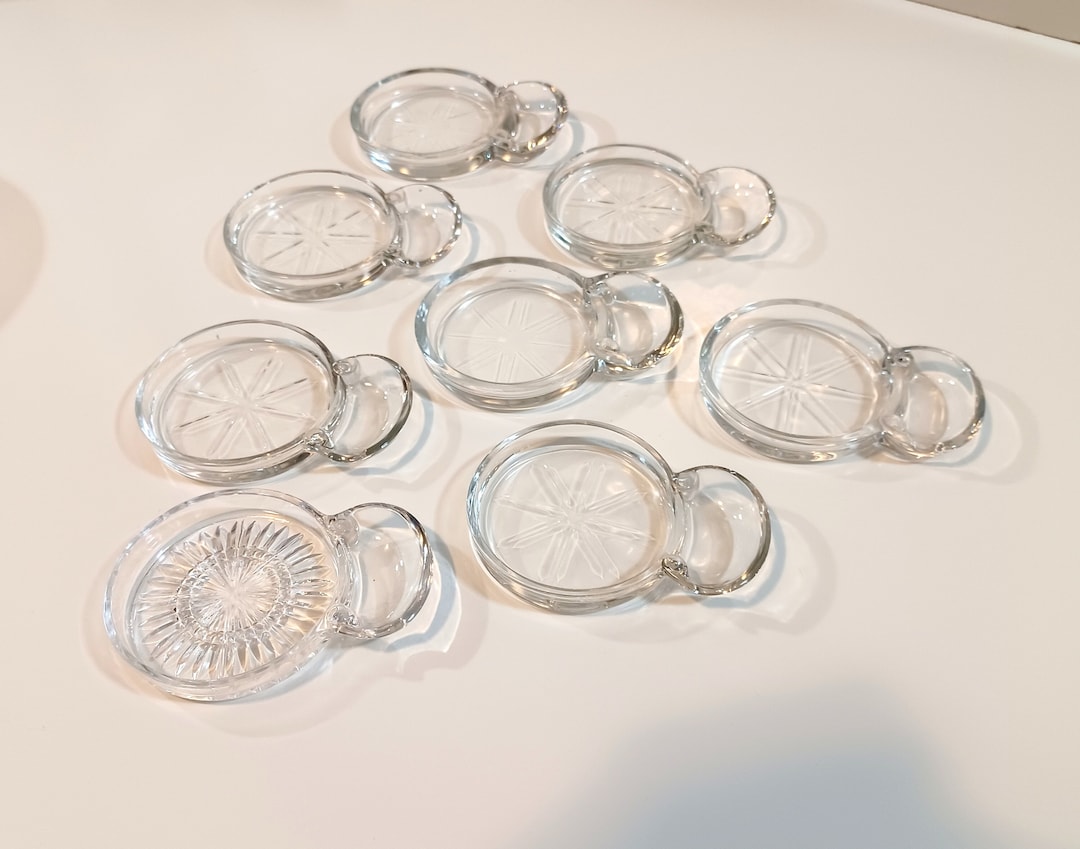 Midcentury Glass Coasters 8 Vintage Coasters Elegant Clear Glass