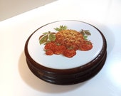 Ceramic Display Fruit Trivet in Wood - Vintage Round Fruit Ceramic Trivet Set for Wall Display or Use