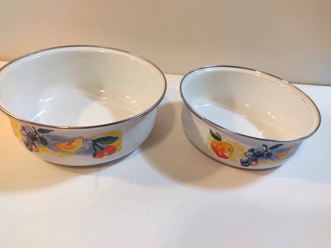 Enamel Bowl Set Vintage Mid Century Kitchen Lincolnware Enamel Bowl Set