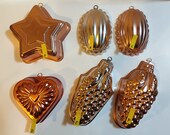 Assorted Small Copper Jello Molds - Copper Aluminum Jello Cake Molds Hanging Wall Decor Copper Shapes Star Melon Heart Grapes Good Condition