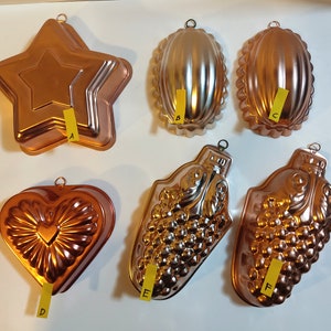 Assorted Small Copper Jello Molds - Copper Aluminum Jello Cake Molds Hanging Wall Decor Copper Shapes Star Melon Heart Grapes Good Condition
