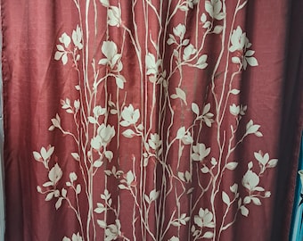 Red Flower Shower Curtain - Retro Vintage Theme Red Flowered Shower Curtain - Thin Polyester