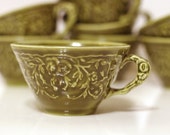 Vintage Green Teacup Set of 8 Cups - Tea Cup Set Teaware Tea Set Small Cups Vintage Kitchen Mid-Century Green Kitchenware Ceramic