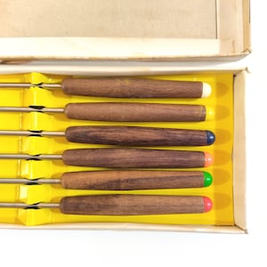 Vintage Fondue Forks - Cute Colored 6 Stainless Steel Fondue Forks in Box