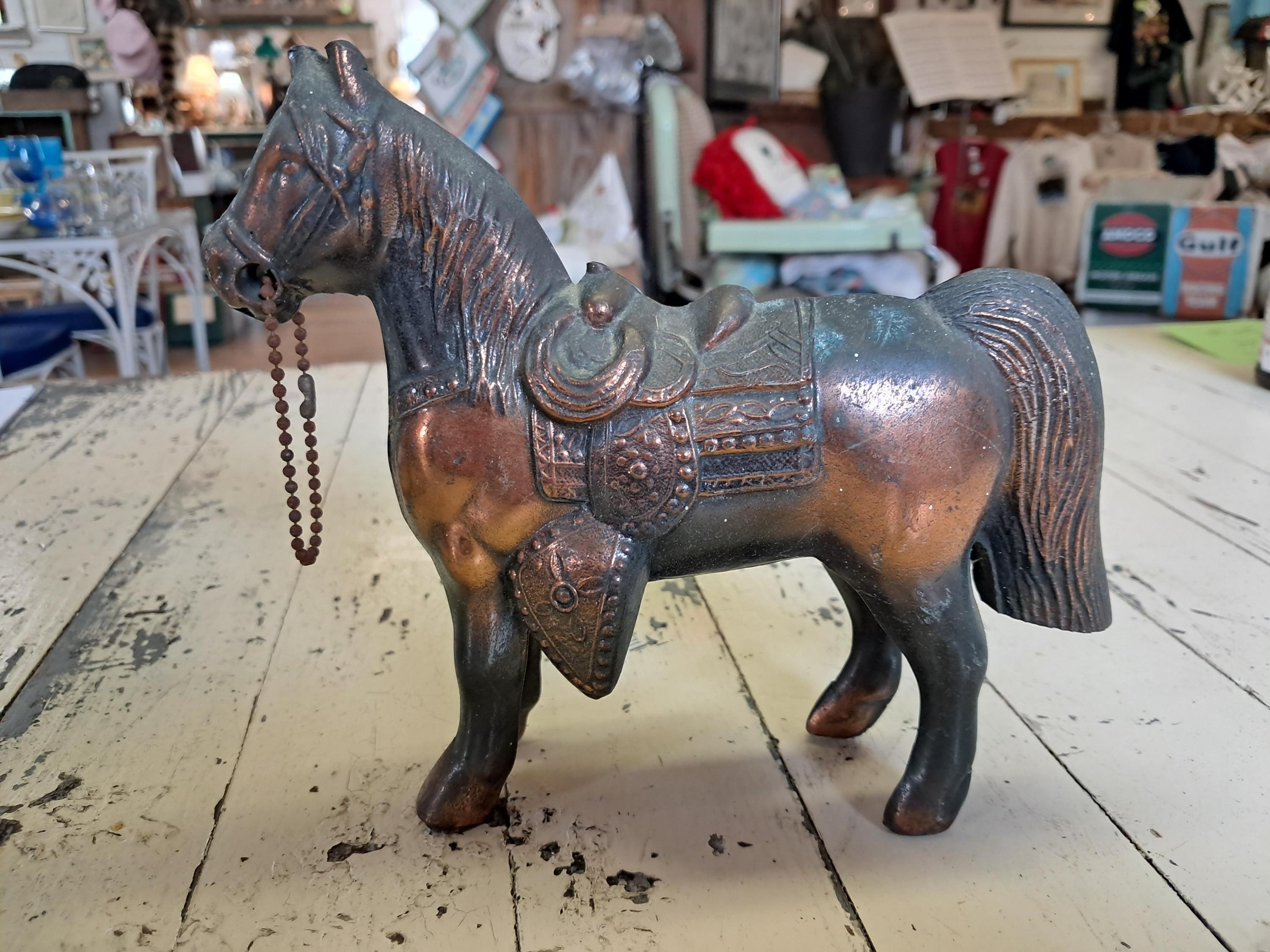 Vintage Copper Colored Cast Metal Western Saddle Horse Show - Metal Horses Set Copper Horse Figurine Small