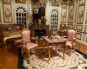 Chess table and 2 chairs, miniature Epoque Louis XV style - scale 1 12 furniture of Decoration doll 39 s House in French