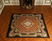Carpet quot Aubusson quot vintage style Orange Miniature Louis XV - 1 12 scale - accessory for French Dollhouse Decoration