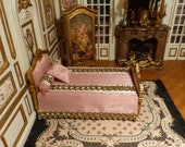 Miniature wooden bed in 18th century style - Scale 1 12 - Furniture deooration for French Doll 39 s House