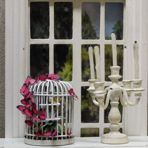 Cage of birds Miniature in the "Shabby Chic" - 1/12 scale - accessory of doll Miniature home decor style