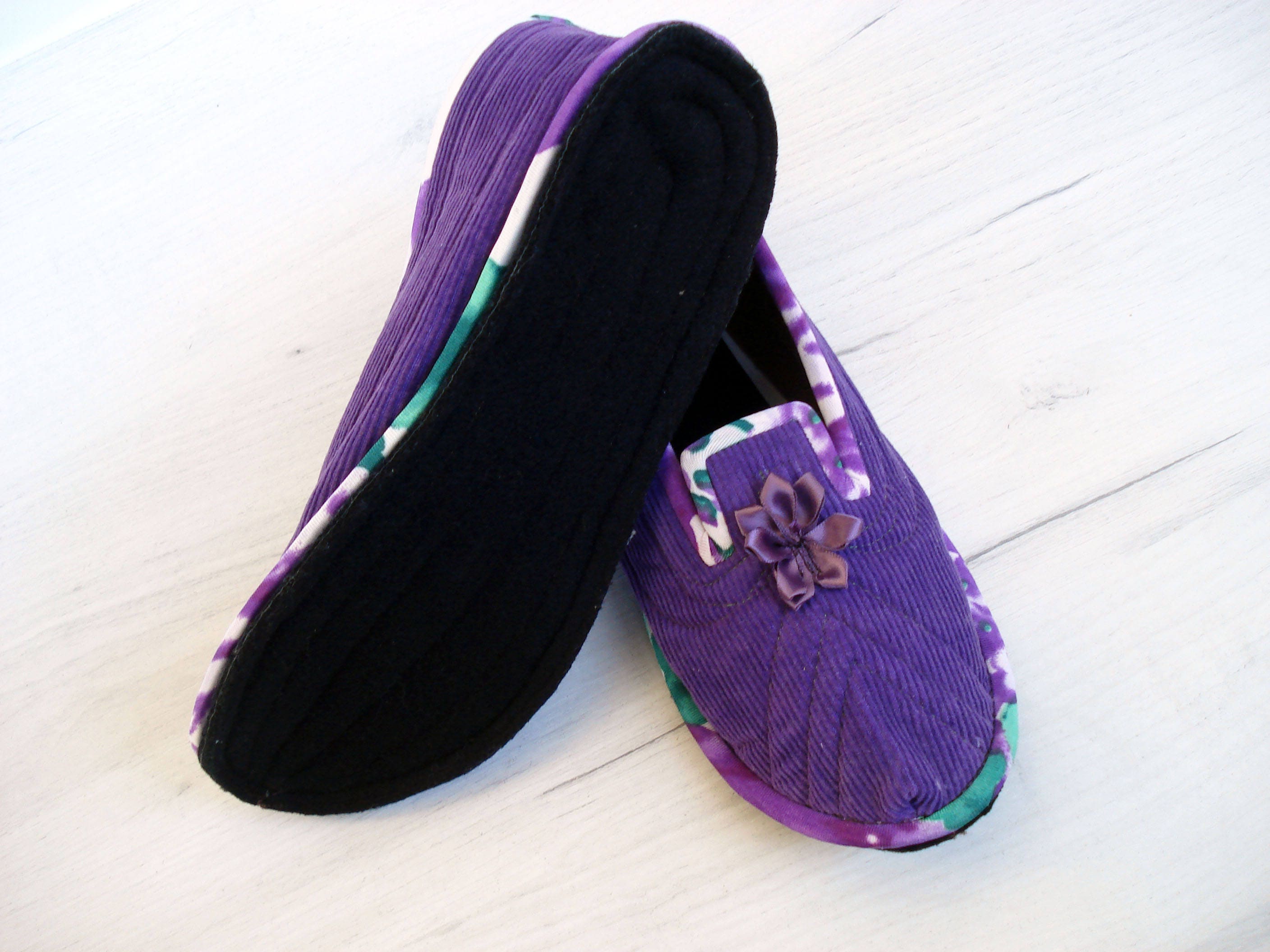 Purple Velvet Warm Slippers Wool House Slippers Ribbon - Etsy