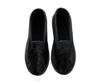 Velvet House Slippers, Black Slippers, Soft Sole Shoes, Wool Home Shoes, Adults Slippers, Men's Slippers, Unisex Slippers, Indoor Slippers