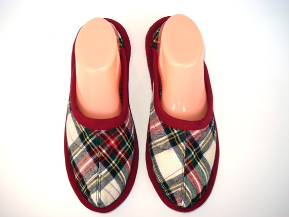 ladies red tartan slippers