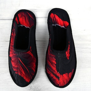 Women House Slippers, Red Slippers, Flower Slippers, Slippers for Women, Warm House Shoes, Wool House Slippers, Bedroom Slippers, Wool Shoes