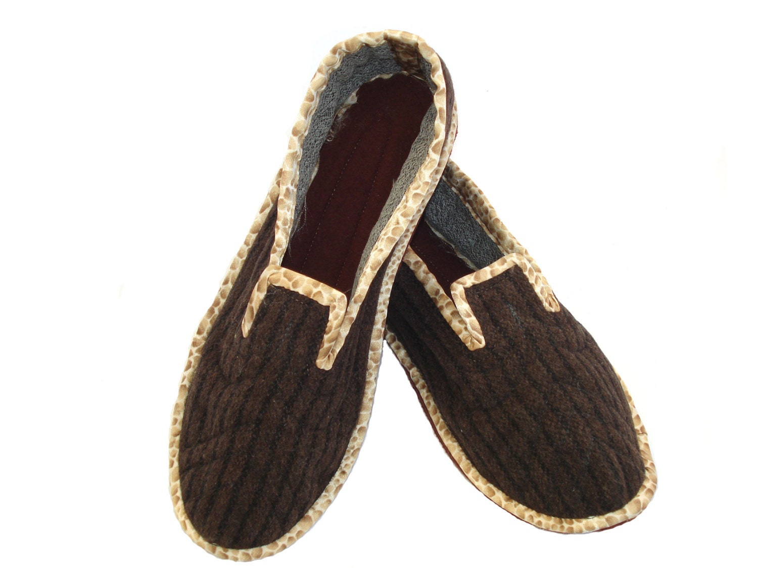 Brown Mens Wool House Slippers Soft Sole Shoes Winter Etsy