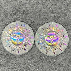 Crystal AB Round Moon Face, Pair, 25mm Resin Cabs Gems Beading Cabochons, F6