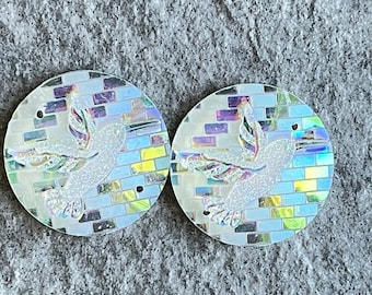 Clear, Hummingbird, Round 25mm Resin Cabochons Gems B24