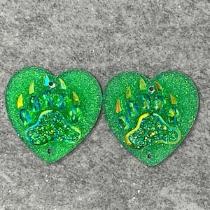 Green Heart Bear Paw Pair, 25mm~ Resin Cabs Gems Beading Cabochons, E22
