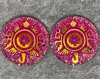 Red Aztec Turtle Pair, 25mm Resin Cabochons Gems, B12