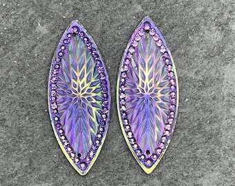 Purple Starburst Horse Eye Pair, 20x50mm Resin Cabochons Gems, C13
