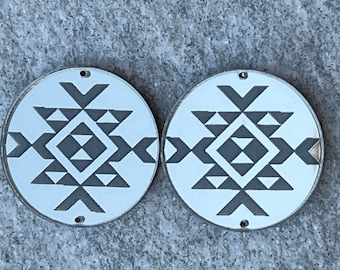 Silver Native Aztec Design, Round 25mm, Mirror Acrylic Cabochons - #38