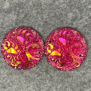Red Round Bear Tracks Pair, 25mm Resin Cabs Gems Beading Cabochons, E2