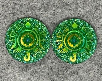 Green Aztec Turtle Pair, 25mm Resin Cabochons Gems, B13