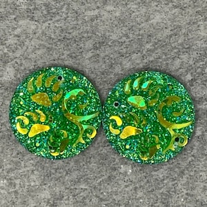 Green Round Bear Tracks Pair, 25mm Resin Cabs Gems Beading Cabochons, E4