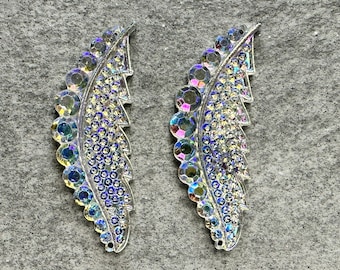 Crystal Eagle Feather Pair, Resin Cabs Gems Beading Cabochons, F13