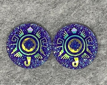 Purple Aztec Turtle Pair, 25mm Resin Cabochons Gems, B11