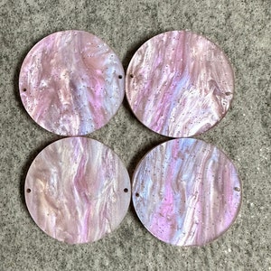 Pink Skyburst Marble Glitter Pair, Cabochons -/25.4mm Diameter/~3.2mm Thick/Flat Front & Back/Round/Gem/Beading Cabs/Acrylic Cabs #11