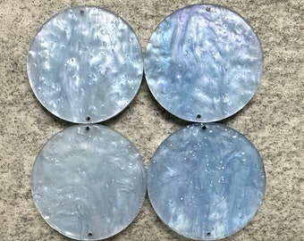 Baby Blue Marble Glitter Pair of Cabochons -/25.4mm Diameter/~3.2mm Thick/Flat Front & Back/Round/Gem/Beading Cabs/Acrylic Cabs #22