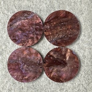 Maroon Gold Glitter Pair of Cabochons -/25.4mm Diameter/~3.2mm Thick/Flat Front & Back/Round/Gem/Beading Cabs/Acrylic Cabs #46