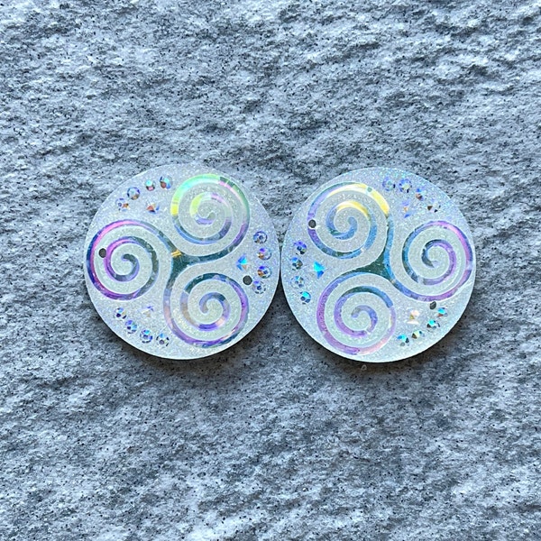 Clear AB Wind Circles and Stars Pair, Resin Cabs/Gems/Beading Cabochons Round 25mm, C19