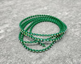 SS8 Rhinestone Banding, Dark Green, AB finish Clear Crystals, 1, 3, 5 or 10 yards